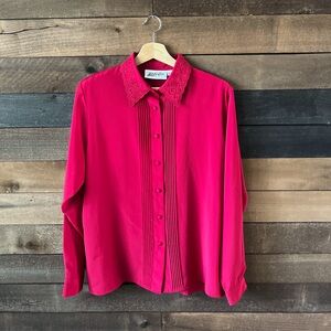 Vintage Red Yves St. Clair Button-Up Blouse with Cut-Out Doily Collar